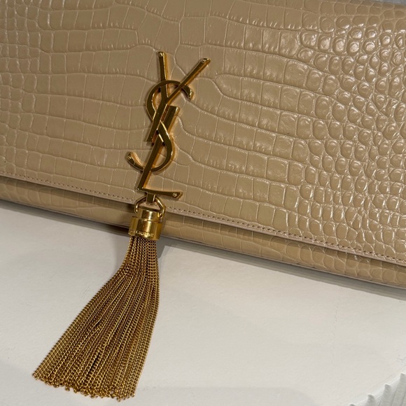 Yves Saint Laurent Beige Crocodile Embossed Clutch - Picture 3 of 6